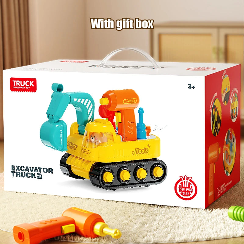 Electric Drill Toy Car with Screwdriver Light Sound Kid Pretend Play DIY Tools Removable Role Play Maintenance Gifts for 3 Years