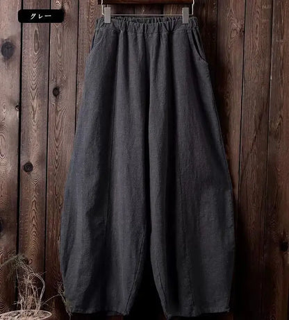 Cotton Linen Bloomers Wide Leg Pants Women Vintage Full Length Fashion Elegent Pants Solid Elasitic Waist Spring Autumn 5XL