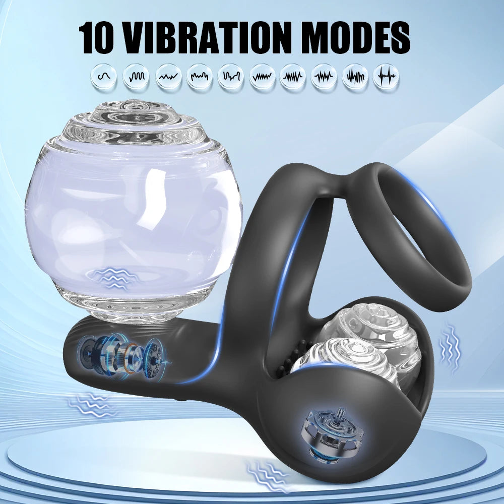 Powerful Vibrating Cock Ring 3 IN 1 Testicle Massager Perineum Stimulator for Men Sex Toys Male Penis Ring Vibrator Adult Goods