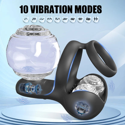 Powerful Vibrating Cock Ring 3 IN 1 Testicle Massager Perineum Stimulator for Men Sex Toys Male Penis Ring Vibrator Adult Goods