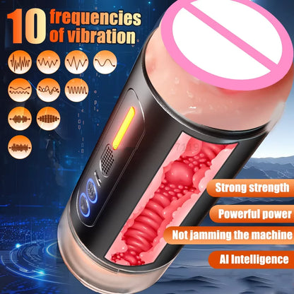 Realistic Oral Vagina Two Head Use Male Masturbator Automatic Vibrating Moaning Pocket Pussy Voice Blowjob Cup Sex Toys for Men