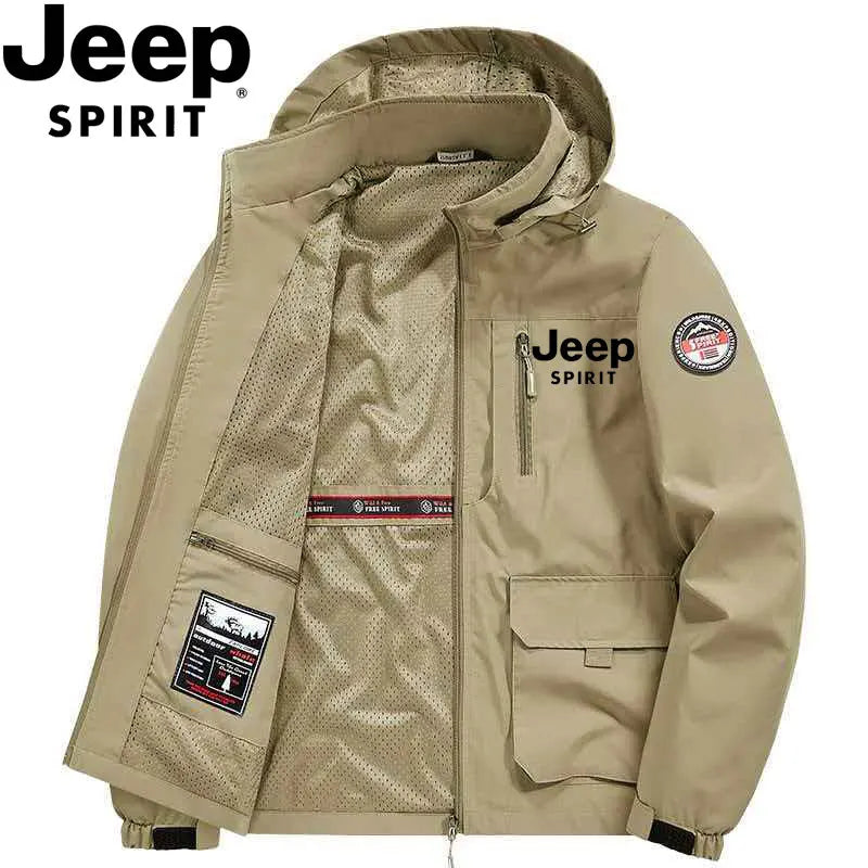 Jeep new high-quality 2026 men's windproof and waterproof lightweight multi-pocket fleece jacket, suitable for spring and autumn