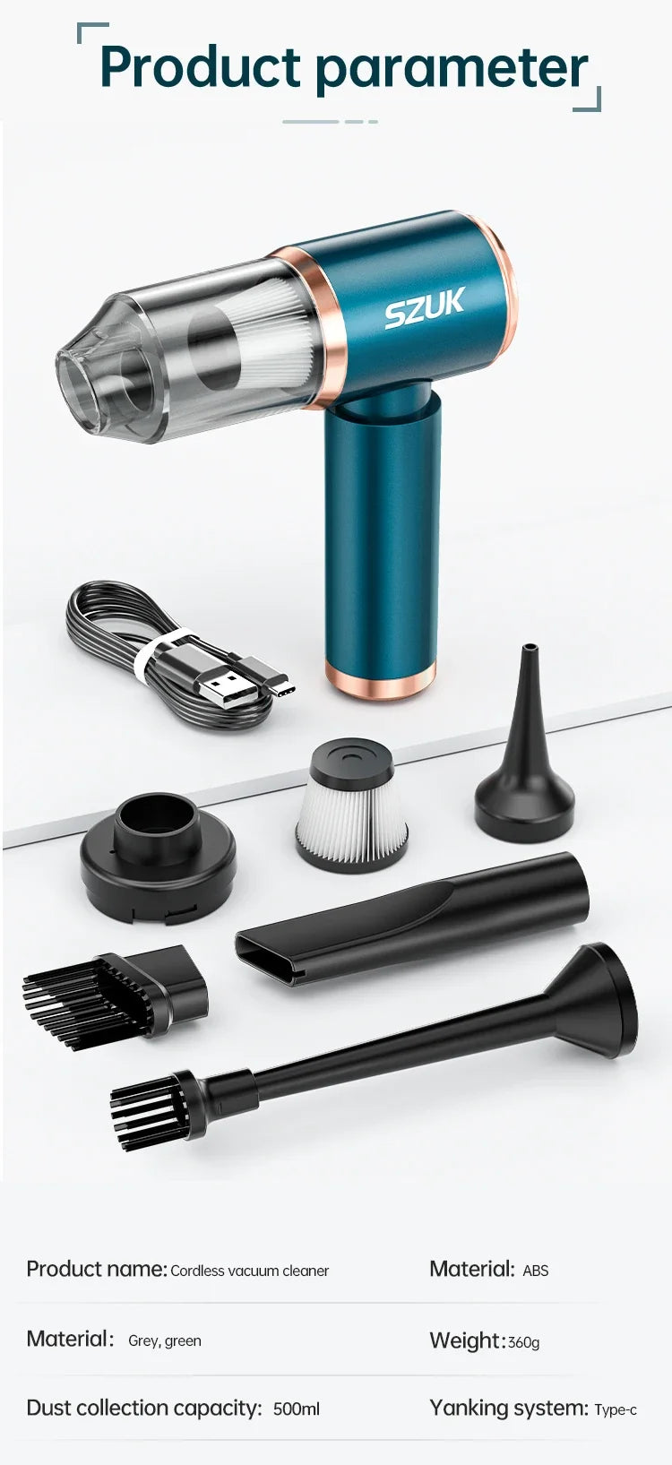 SZUK Mini Car Vacuum Cleaner 165000Pa Powerful Vacuum Cleaner Strong Suction Handheld Portable Wireless Vacuum Cleaner for Car