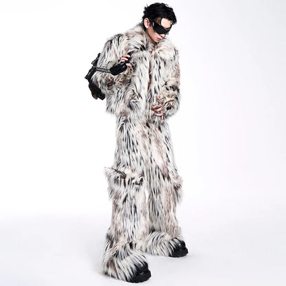 MWJQ Leopard Print Design Imitation Fur Clothing Male High Street Lapel Autumn Winter New Short Loose Men's Fashion Coat 010073