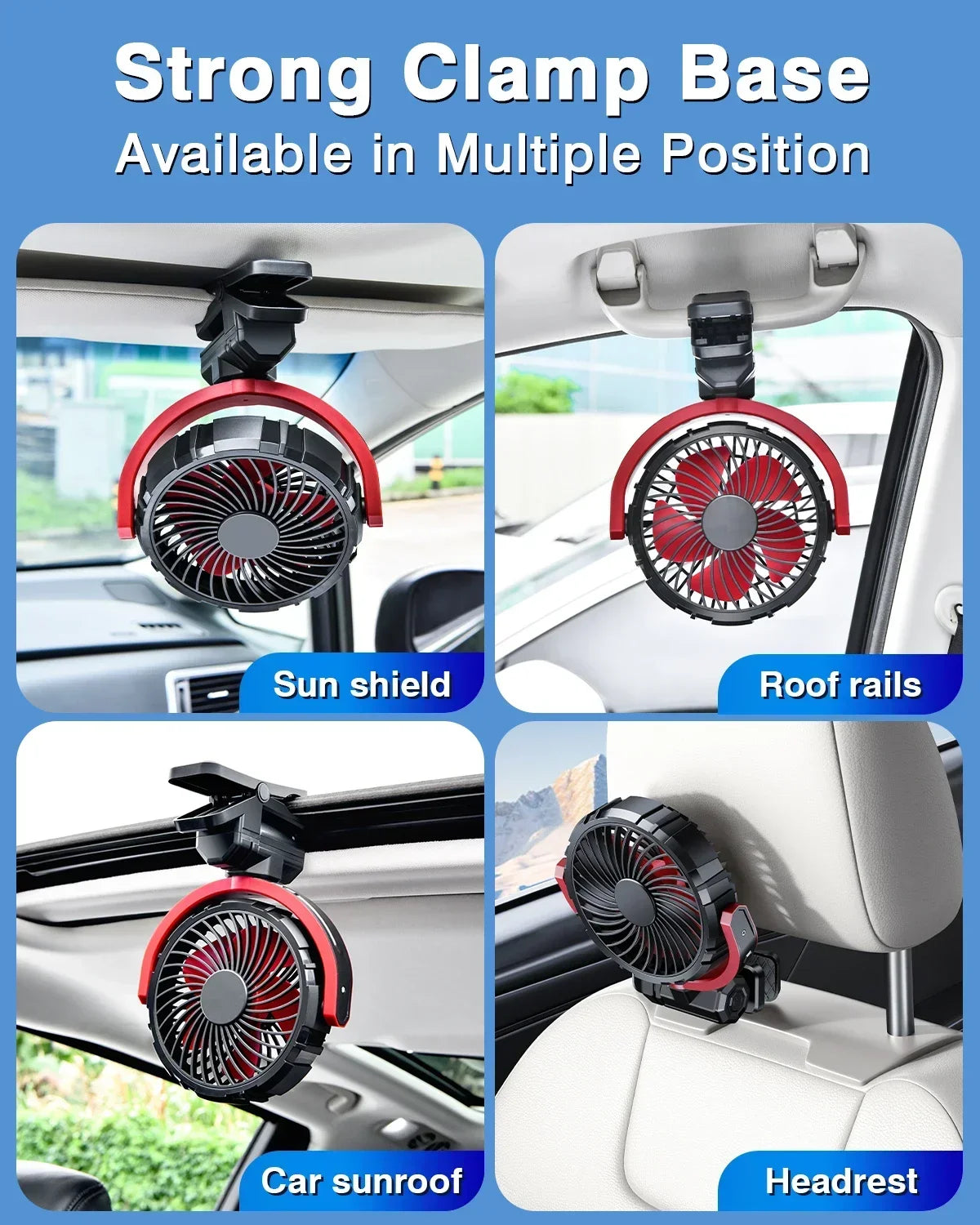 Summer Car Electric Fan Adjustable Speed Cooling Fan With Clip 2000mAh Rechargeable Air Cooler Fan Home Outdoor Travel