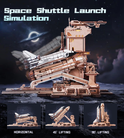 Robotime Space Shuttle 3D Wooden Puzzle Moving Rocket Launch Tower with Lights Mechanical Building STEM Project for Adult Teen