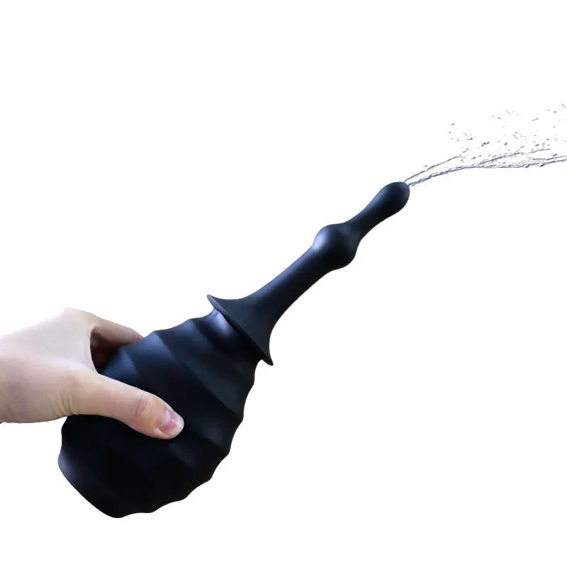 Black Liquid Silicone Anal Douche Enema Bulb - Anti-Backflow Anal Cleaner with Multiple Nozzles, Colon Cleansing Sex Toy for Men