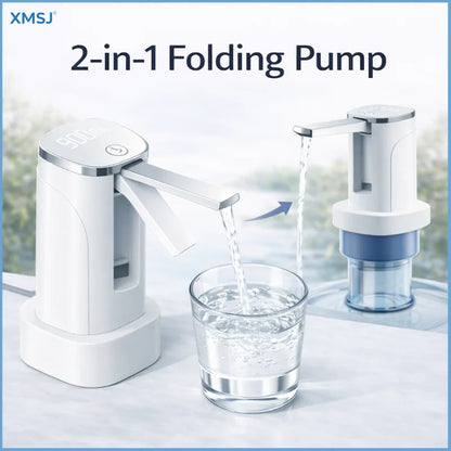 Foldable Electric Water Bottle Pump USB Rechargeable Automatic Dispenser Button Control Portable for Home Office Outdoor Travel