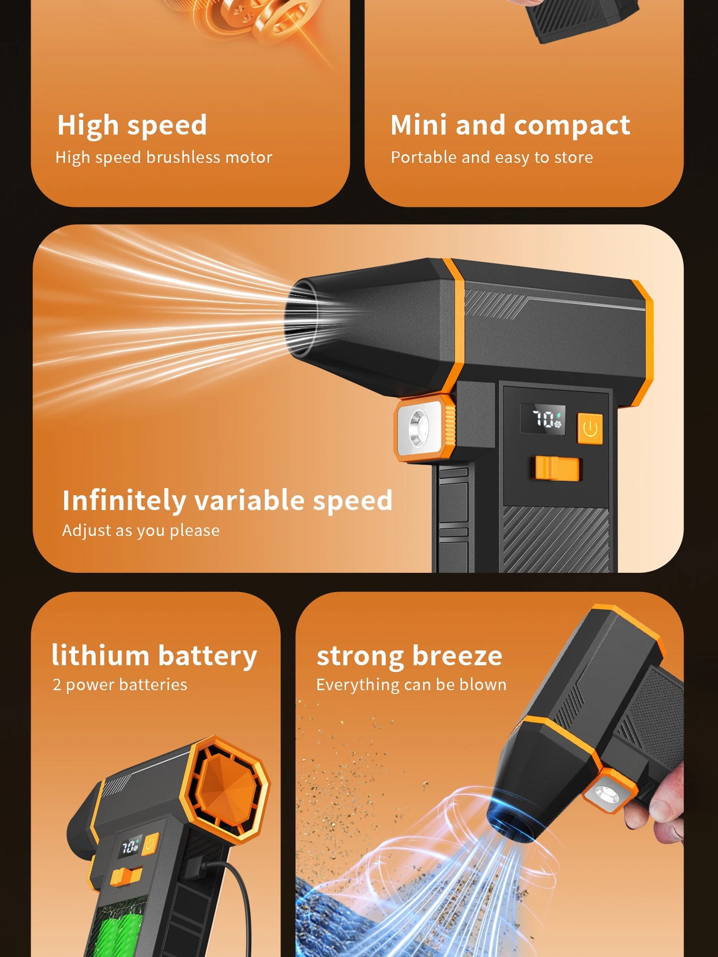 Turbo Jet Fan Electric Air Duster 10000mAh High-Speed Blower 130000RPM for Car PC Home Cleaning Powerful Portable Dryer Tool