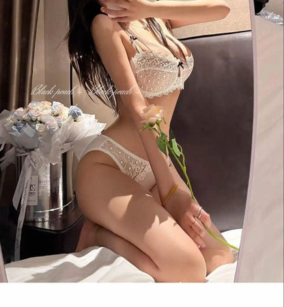Women New Fashion Sweet Spicy Lace Lingerie Set Ultra Thin Half Cup Push Up Bra Soft Underwire Comfortable Top