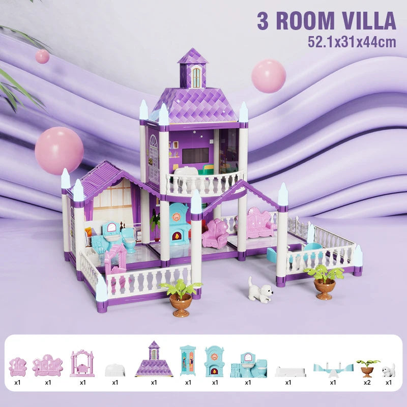 DIY Large Doll House Set Villa Play House Assemble Simulation Furniture Bedroom Kitchen Kids Educational Toys Girl Boys Gifts