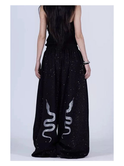 American Style Hip Hop Glitter Sports Pants Women's Spring Summer Loose Wide Leg Sweatpants Jazz Dance Floor Length Pants