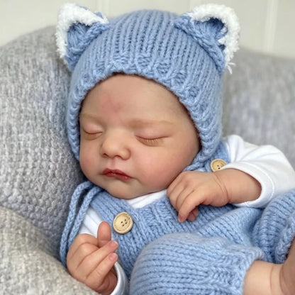 BZDOLL 45CM Cute Sleeping Reborn Baby, 18inch Cloth Body with Vinyl Limbs, 3D-Skin & Visible Veins, Kid Toy & Art Collection