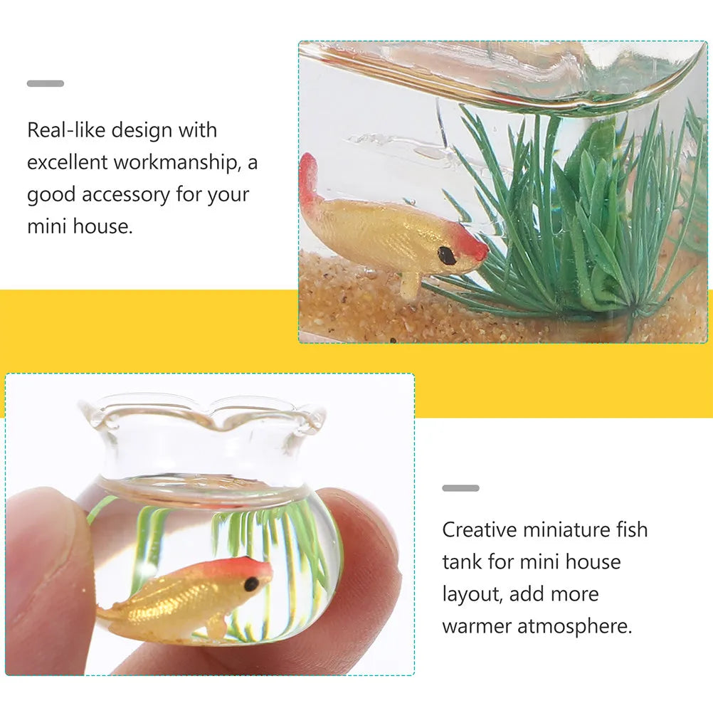 4Pcs Chic Miniature Fish Bowl Set Vivid Realistic Design for 1:12 Tiny House DIY Kitchen Table Centerpiece Mini Home Decor