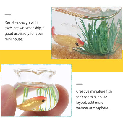 4Pcs Chic Miniature Fish Bowl Set Vivid Realistic Design for 1:12 Tiny House DIY Kitchen Table Centerpiece Mini Home Decor