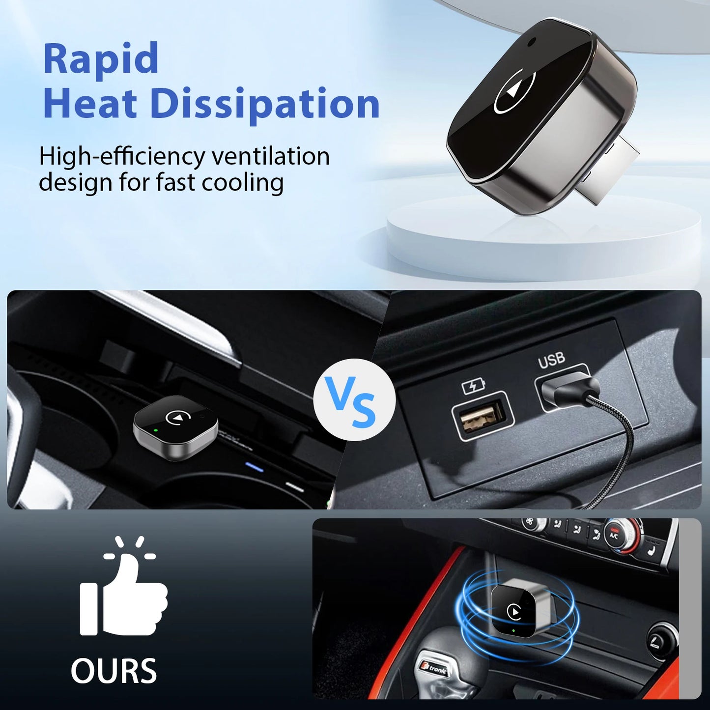 Portable 2026 New Wireless CarPlay Android Auto Adapter 5Ghz WiFi USB Type C Fast Charging Car Adapter No Delay