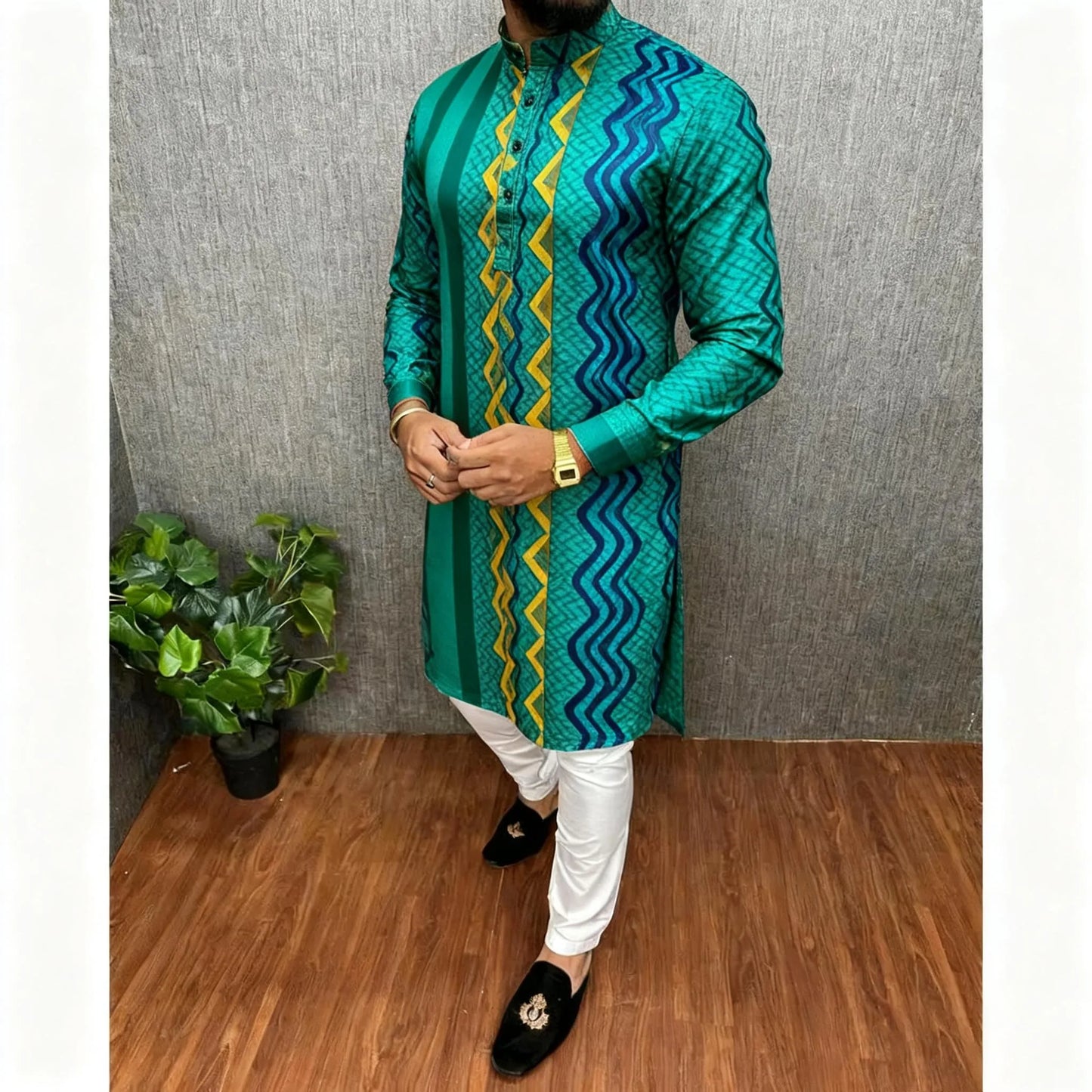 Men Digital Printed Kurta Vardha Regular Mandarin Collar Long Suitable Middle Eastern Tenue Marocaine Homme Men Muslim Clothing