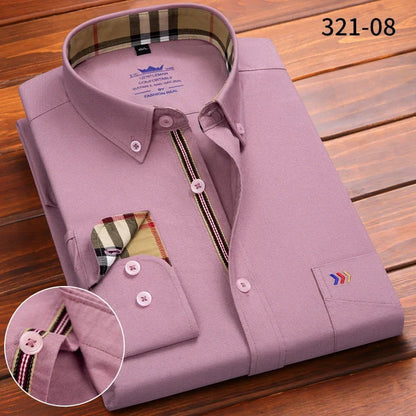 New in Shirt 100%Cotton Oxford Long-Sleeve Shirts for Men Slim Fit Formal Plain Shirt High Quality Plaid Soft Office Clothes