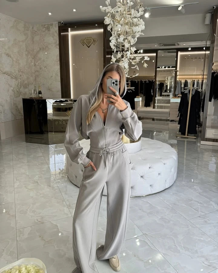 Fashionable Casual Hooded Zipper Sweatshirt Pants Set Women's Long Sleeve Autumn Collection Online Exclusive Two-Piece Ensemble