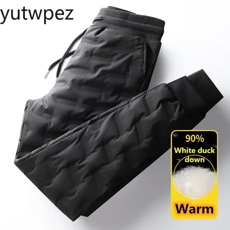 Fashion 90% White Duck Down Padded Thicken Winter Warm Down Pants Men Joggers Outdoor Sport Running Sweat Pants Thermal Trousers