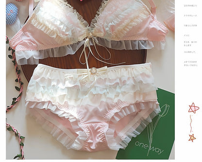 Japan Style Cream Ice Cream Bra Set Wireless Lace Trim Sweet Teen Girl Heart Cake Layer Soft Sexy Daily Lingerie Hot New Trend