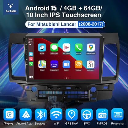 10" Android 15 Car GPS Car Stereo Radio For 2008-2017 Mitsubishi Lancer Apple Carplay 4+64G IPS Touch Screen WiFi GPS BT+DVR&CAM