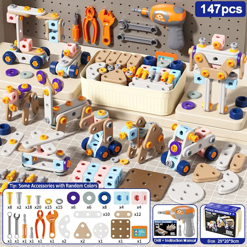 DIY Assembly Engineering Playset for Kids 215/171/147/144/123 Pieces Screwdriver Pretend Game Repair Tool Set STEM Toys for Boys