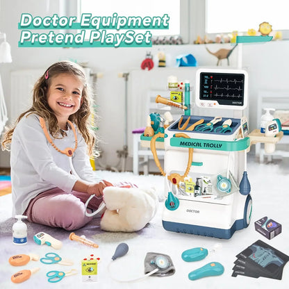 Kids Medical Kit Toy Pretend Play Doctor Games for Toddlers Medical Cart Kit Accessories Thermometer Stethoscope CT X-ray Toys