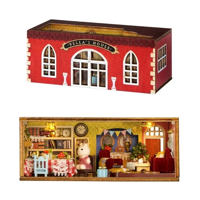 Case Wooden Miniature Doll House DIY maiso Handmade Assembly Model Building Kit 3D Puzzle Toy Birthday Gift Dollhouse Miniatures