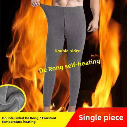 Men's Fashion Thickened Fleece Lined Slim Fit Winter Trousers Anti-Cold Base Layer Long Pants Youth Casual Pure Color