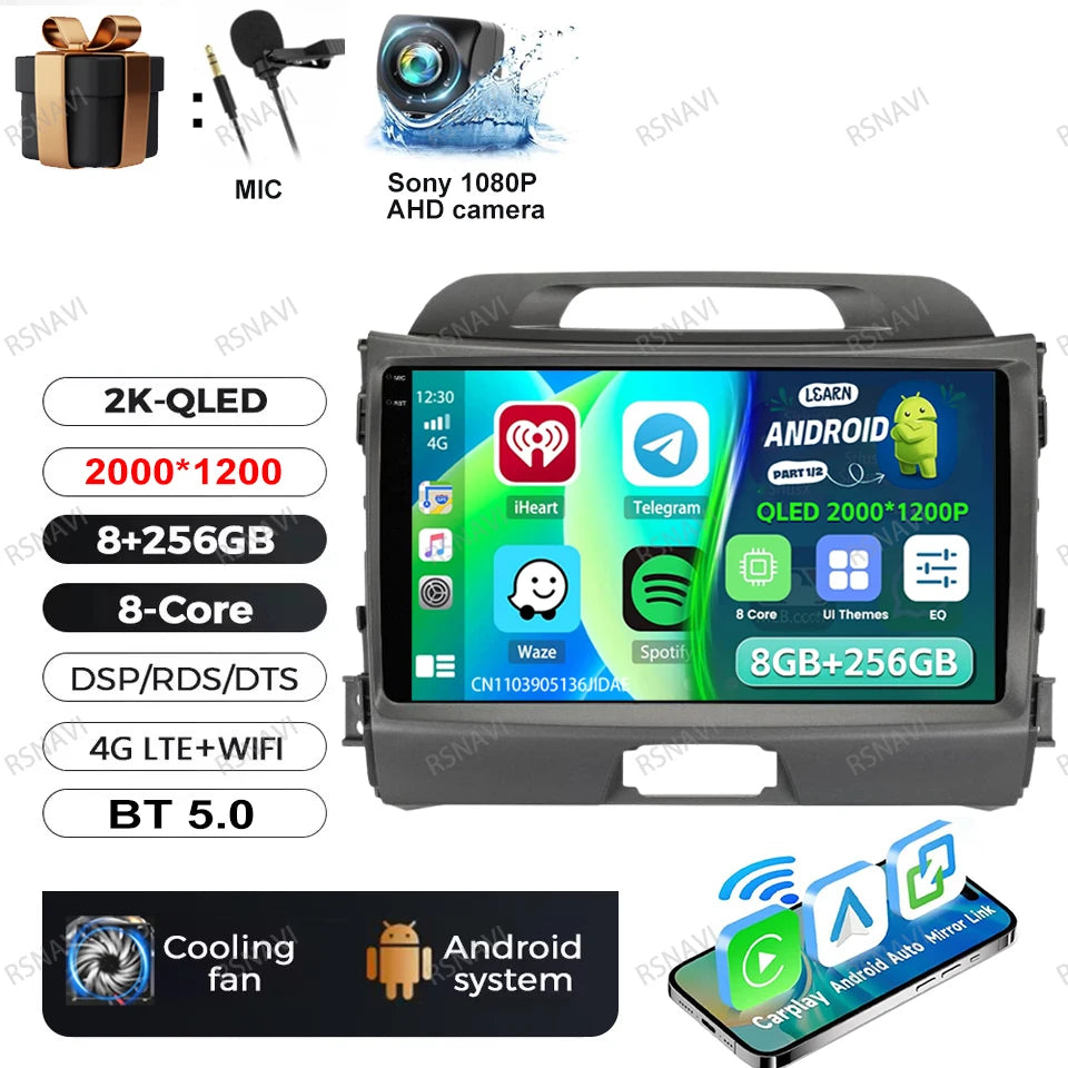 Car Radio Android 15 For KIA Sportage 2010 2011 2012 2013 2014 2015 2016 5G WIFI Qualcomm Navigation DSP Stereo Multimedia GPS