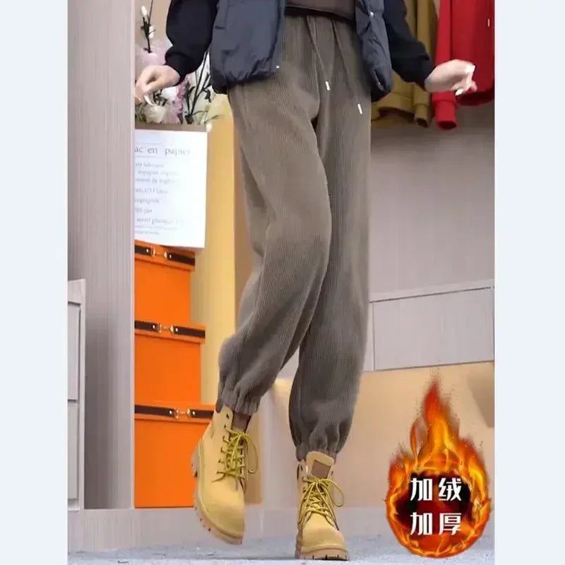 Winter Thickened and Padded Corduroy Pants Women 2023 New Women's Loose Bunched Feet Harlan Pants Women