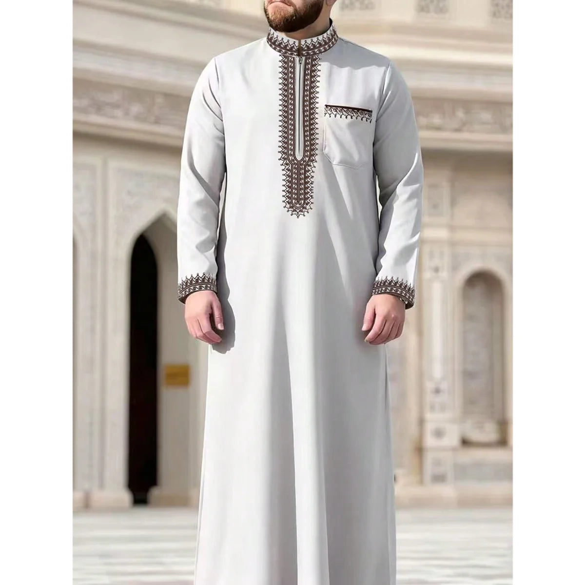 New Muslim men's long robe, Islamic hooded ethnic clothing, elegant retro MiddleEastern embroidery men's simple casual long robe