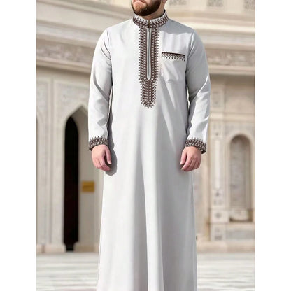 New Muslim men's long robe, Islamic hooded ethnic clothing, elegant retro MiddleEastern embroidery men's simple casual long robe