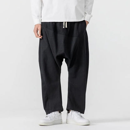 Wide Leg Pants Men's Casual Hip Hop Streetwear Pants Men's Japanese Styles Haori Cotton Linen Loose Harun Trousers Plus Size 5XL