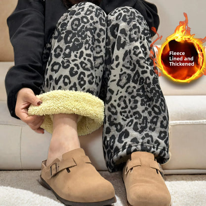 Lamb Velvet Fce Lined Thi Plaid Casual Pants Women's Autumn Winter Loose Straight Leg Wide Leg Cotton Spwear Trousers