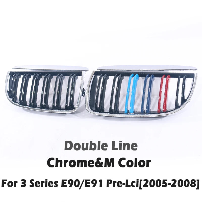 Carbon Fiber Chrome M Color Chrome Gloss Matte Black Grille Kidney Grill For BMW 3 Series E90 E91 Pre-Facelift 2005-2008 320 330