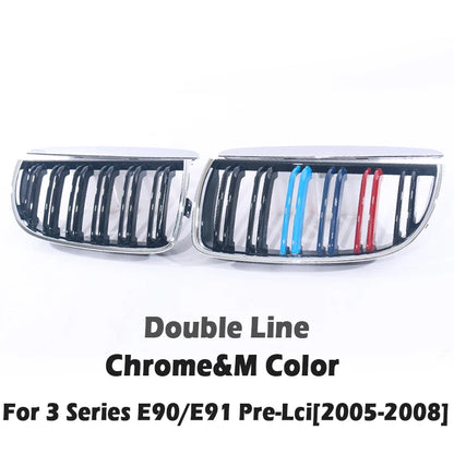Carbon Fiber Chrome M Color Chrome Gloss Matte Black Grille Kidney Grill For BMW 3 Series E90 E91 Pre-Facelift 2005-2008 320 330
