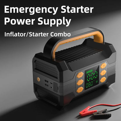 FHKJ 5-in-1 Car Jump Starter Air Pump Compressor Power Bank Starting Device Portable Battery Boosters Car Roadside Emergency Kit