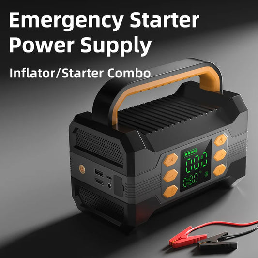 FHKJ 5-in-1 Car Jump Starter Air Pump Compressor Power Bank Starting Device Portable Battery Boosters Car Roadside Emergency Kit