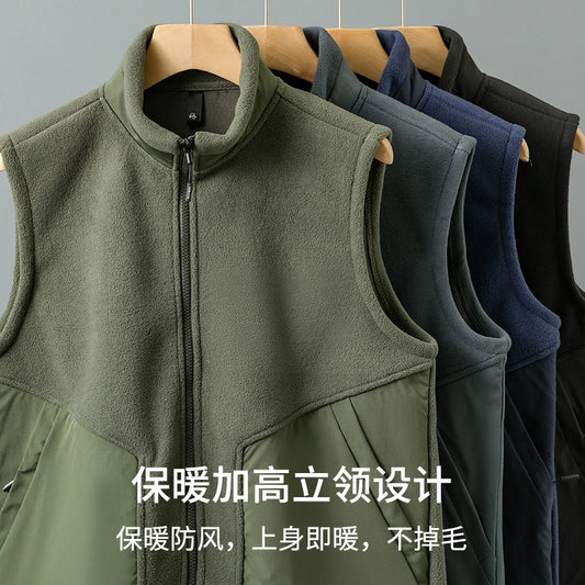 DUKEEN Men's Fleece Vest 2024 Winter New Sleeveless Warm Stand Collar Jackets Basic Men's Chlothing
