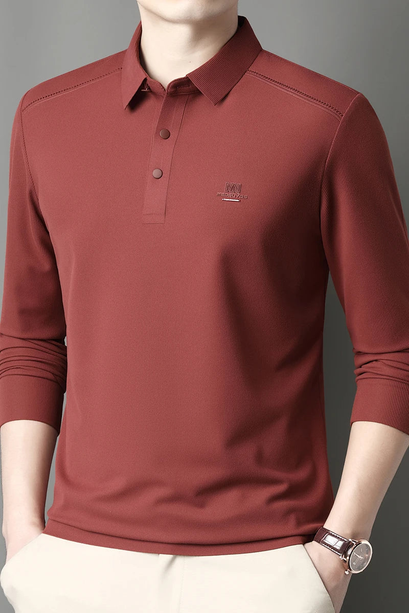 2025 New High End Long Sleeved T-shirt for Men Autumn Edition Flip Collar Thin Polo Shirt Business and Leisure Bottom Shirt