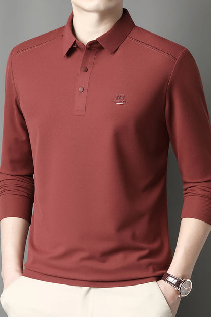 2025 New High End Long Sleeved T-shirt for Men Autumn Edition Flip Collar Thin Polo Shirt Business and Leisure Bottom Shirt