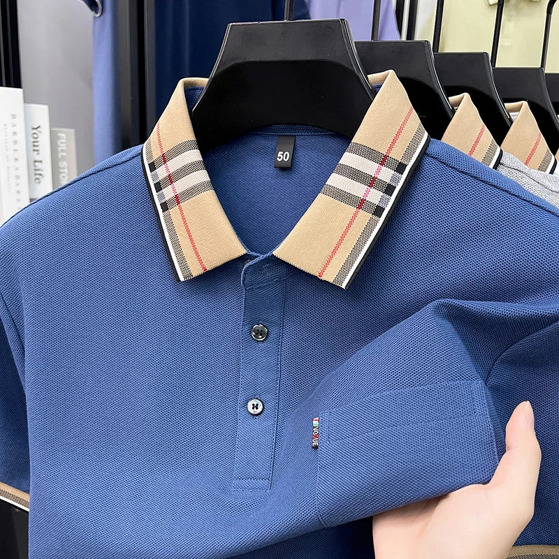 100% Pure Cotton Short Sleeved T-shirt for Men Summer Collar Middle-aged Casual Real Pocket Dad's Polo Shirt