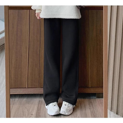 Thickened Fleece Women's Sports Pants Autumn Winter New Style Casual Loose Wide Leg Sweatpants High Waist Polyester Fiber