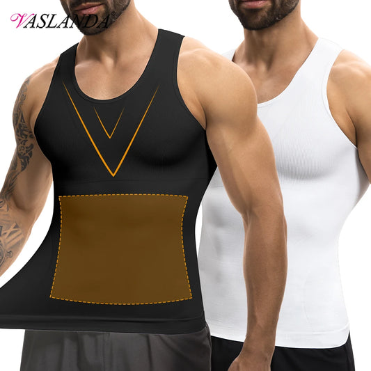 2PCS Men Compression Tank Top Gynecomastia Shapewear Slimming Vest Tummy Control Waist Trainer Seam-free Body Shaper Undershirt