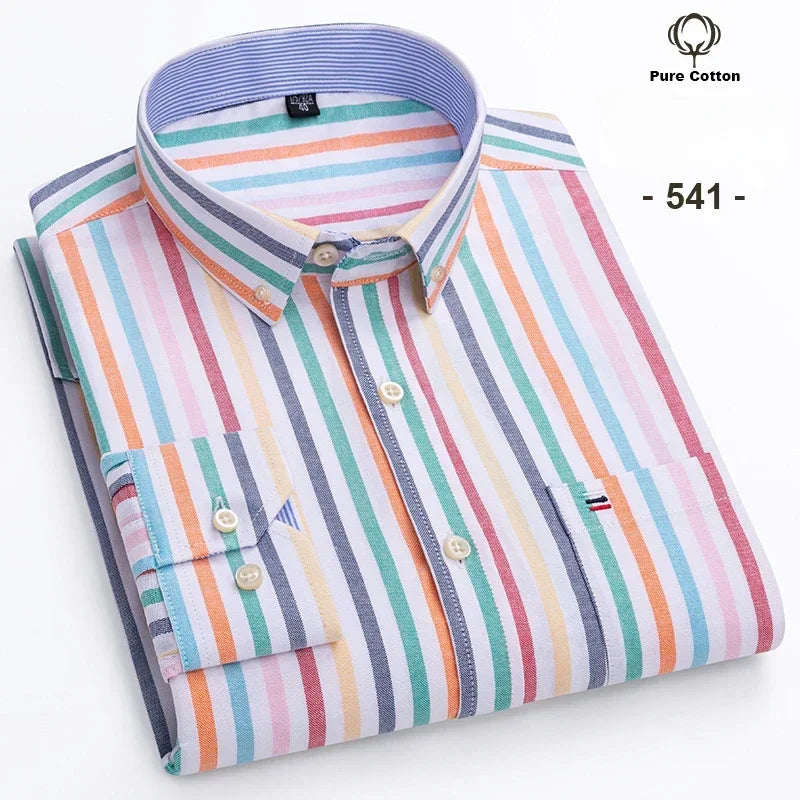 New In Shirt Plus Size 7XL 100% Cotton Oxford Long-Sleeve Shirts for Man Slim Fit Formal Plain Shirt Plaid Office Elegant Clothe