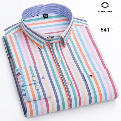 New In Shirt Plus Size 7XL 100% Cotton Oxford Long-Sleeve Shirts for Man Slim Fit Formal Plain Shirt Plaid Office Elegant Clothe
