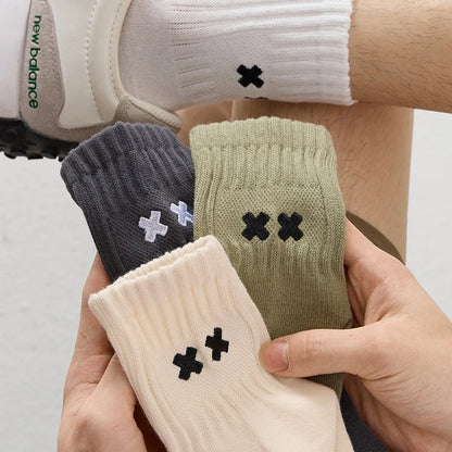 1/5 Pairs Men's Spring Autumn Mid Tube Socks Pure Cotton Antibacterial Odor Proof Sports Plus Size Crew Socks