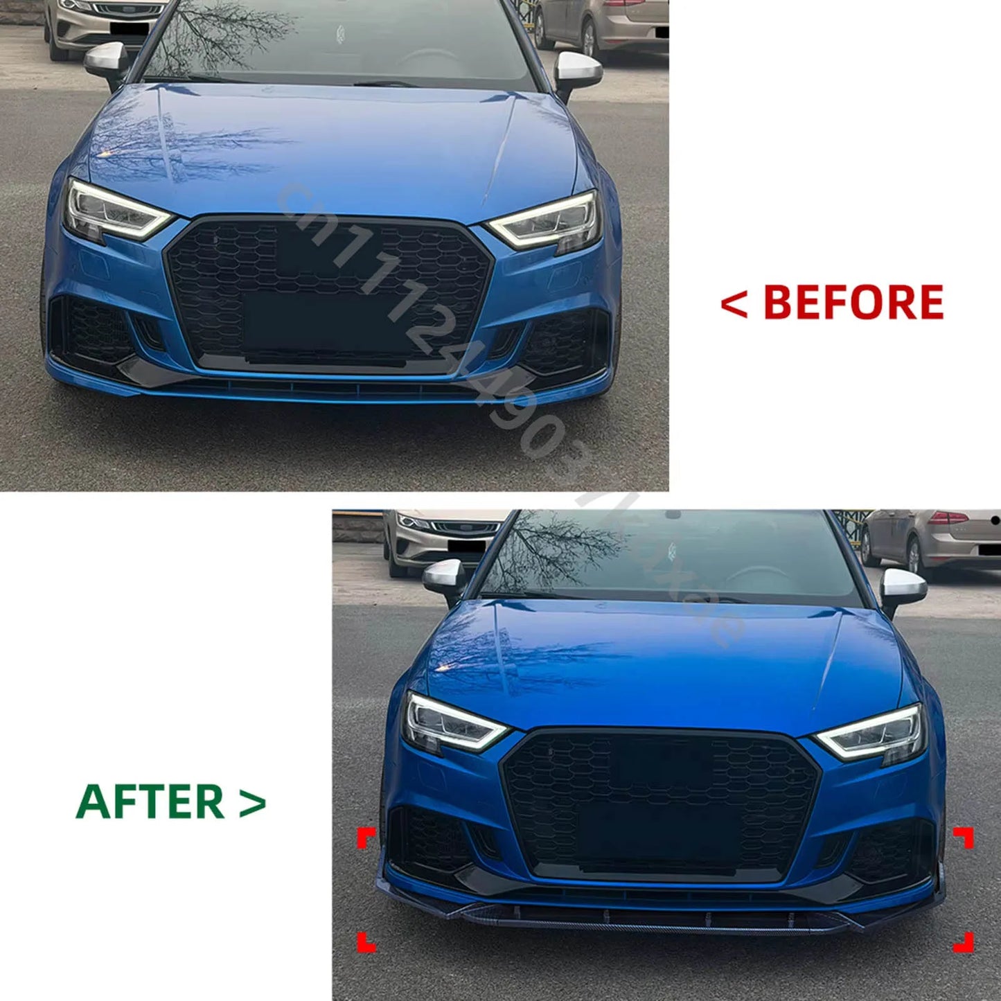 For 2017-2022 Audi RS3 8V Body Kit Accessories Front Bumper Spoiler Lip Lower Splitter Chin Protector Guard